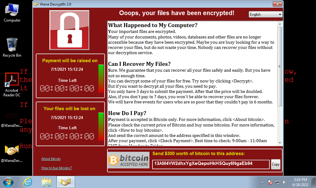 WannaCry感染画面のイメージ