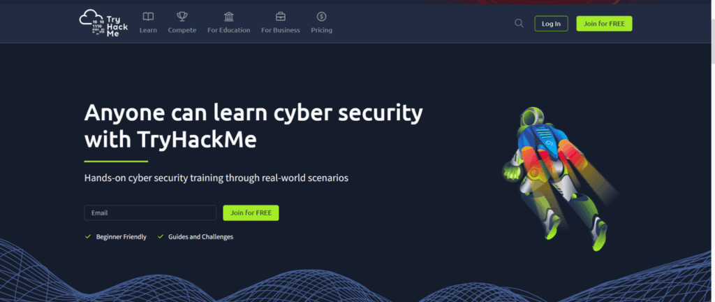 TryHackMeのトップ画面